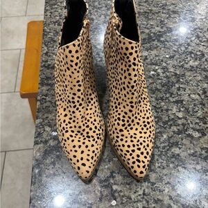 Qupid Tan and Black Ankle Booties with Bold Print